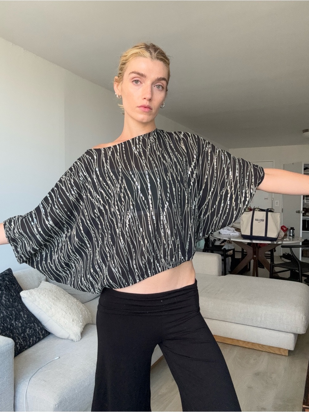 Vintage Stefano International Sheer Metallic Batwing Dolman Top Y2K